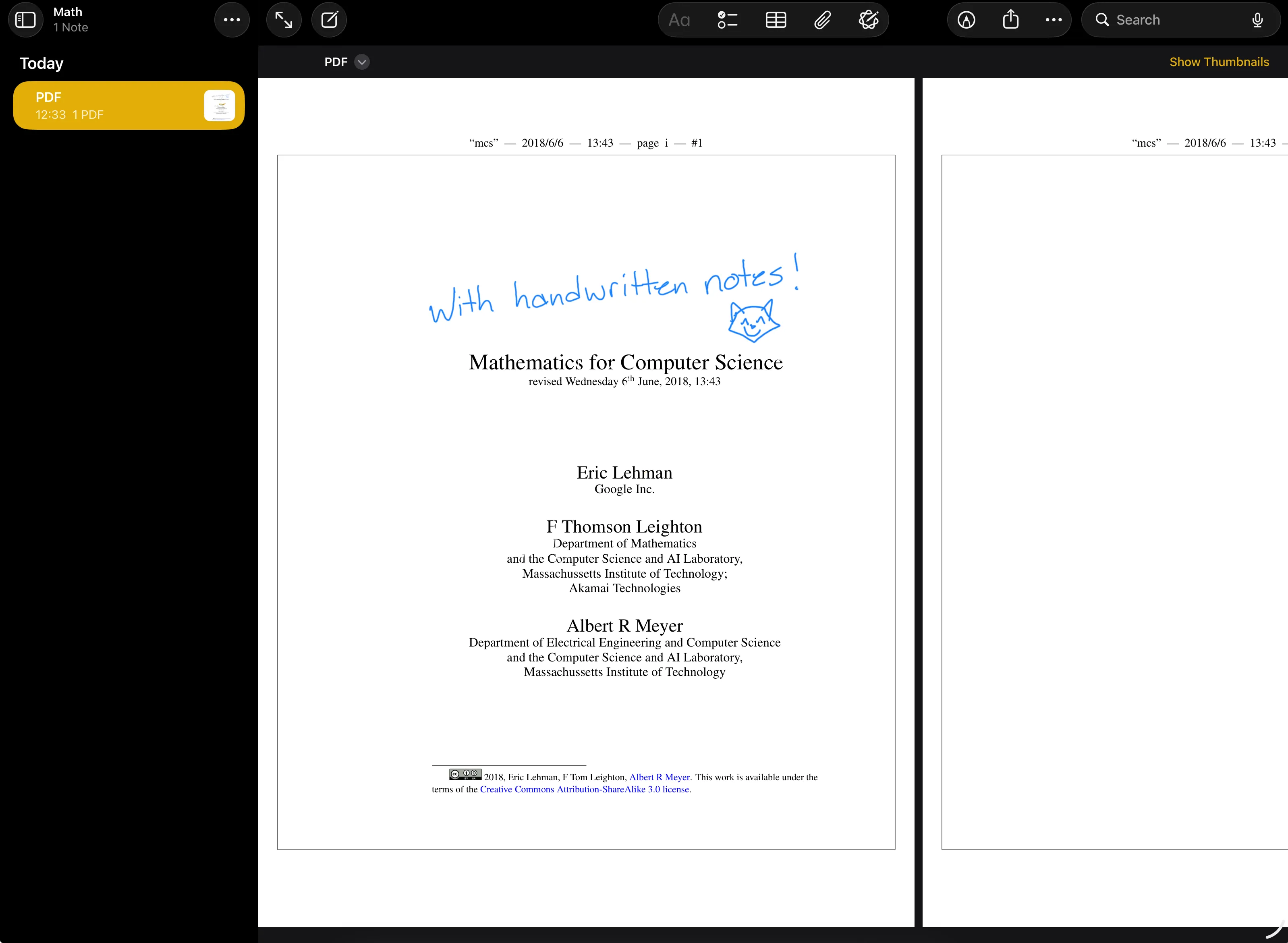 Handwritten notes on a PDF using the Apple Pencil in Apple Notes