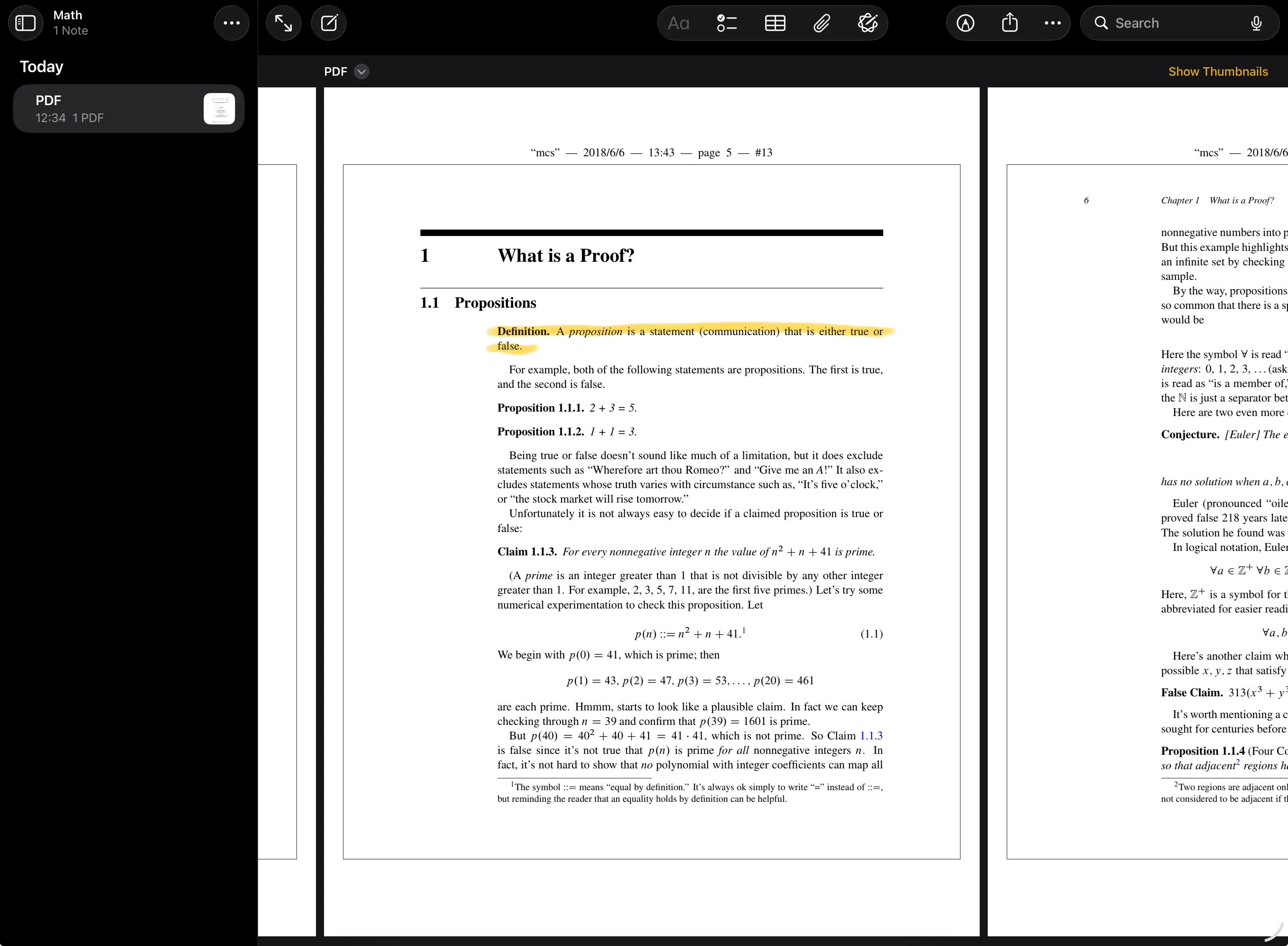 Highlighting text in a PDF opened in Apple Notes